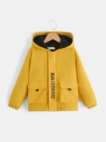 SHEIN 男孩字母圖案翻蓋口袋連帽外套