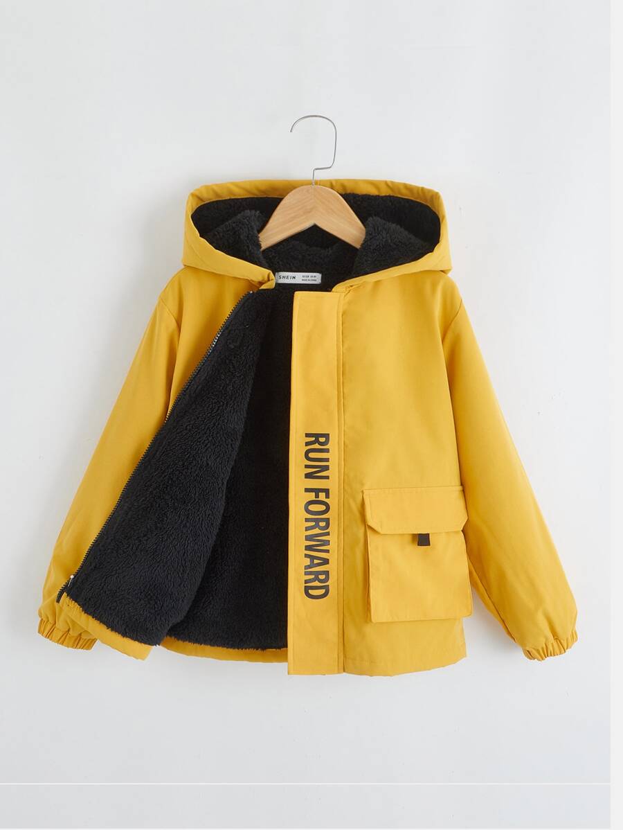 SHEIN 男孩字母圖案翻蓋口袋連帽外套