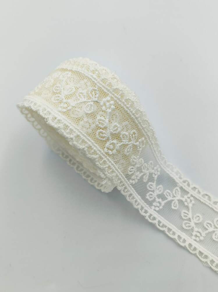 1roll DIY Webbing Lace, Beige Embroidered Polyester Lace Strip, For DIY Crafting, Garment Decoration, Clothes Accessory - Beige - View 3