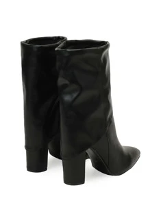 Minimalist Point Toe Chunky Heeled Classic Boots - Black - View 2