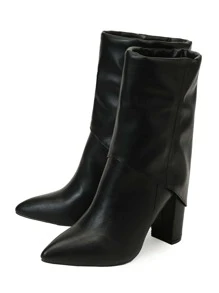 Minimalist Point Toe Chunky Heeled Classic Boots - Black - View 3