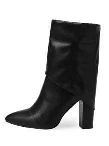 Minimalist Point Toe Chunky Heeled Classic Boots - Black - View 4