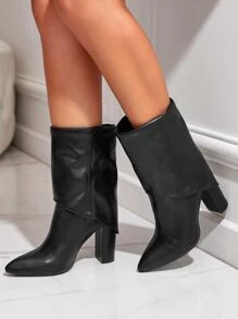 Minimalist Point Toe Chunky Heeled Classic Boots - Black - View 6