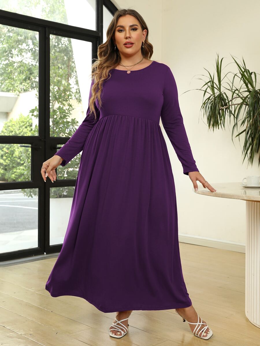 Nemidor Đầm Plus Size màu trơn Giải trí - Màu tím - Xem 1