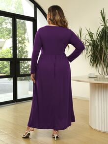 Nemidor Đầm Plus Size màu trơn Giải trí - Màu tím - Xem 2