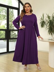 Nemidor Đầm Plus Size màu trơn Giải trí - Màu tím - Xem 3