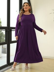 Nemidor Đầm Plus Size màu trơn Giải trí - Màu tím - Xem 4
