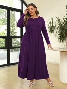 Nemidor Đầm Plus Size màu trơn Giải trí - Màu tím - Xem 5