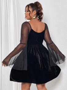 SHEIN Unity Đầm Plus Size Tương phản Mesh cắt màu trơn Hấp dẫn - màu đen - Xem 2