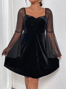 SHEIN Unity Đầm Plus Size Tương phản Mesh cắt màu trơn Hấp dẫn - màu đen - Xem 3