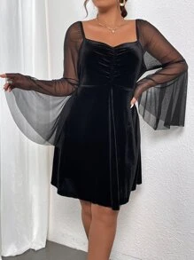 SHEIN Unity Đầm Plus Size Tương phản Mesh cắt màu trơn Hấp dẫn - màu đen - Xem 4