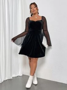 SHEIN Unity Đầm Plus Size Tương phản Mesh cắt màu trơn Hấp dẫn - màu đen - Xem 5