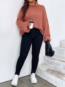 SHEIN LUNE Plus pulover cu umăr scazut cu gât rotic