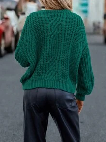 Round Neck Drop Shoulder Jumper - Dark Green - View 2