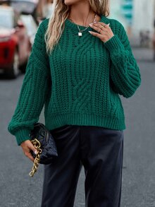 Round Neck Drop Shoulder Jumper - Dark Green - View 3