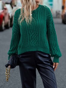 Round Neck Drop Shoulder Jumper - Dark Green - View 6