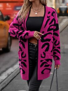 SHEIN LUNE Graphic Pattern Drop Shoulder Pocket Patched Duster Cardigan,Long Sleeve Tops
