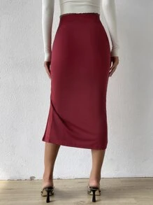 SHEIN Essnce Falda fruncido con cordón de muslo con abertura - Burdeos - Ver 2