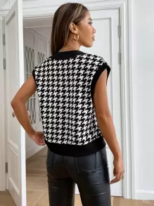 SHEIN EZwear Spring Houndstooth Print Vest Jacket Without Blouse In Fall/Winter - Black and White - View 2