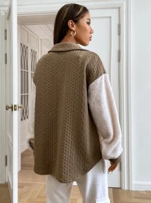 SHEIN EZwear Two Tone Flap Pocket Drop Shoulder Coat - Multicolor - View 2