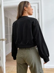 SHEIN EZwear Zip Up Crop Bomber Jacket