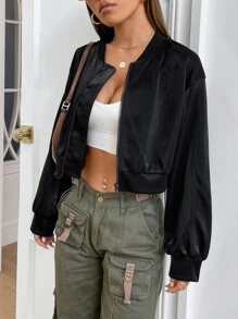 SHEIN EZwear Zip Up Crop Bomber Jacket