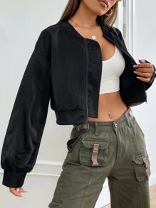 SHEIN EZwear Zip Up Crop Bomber Jacket
