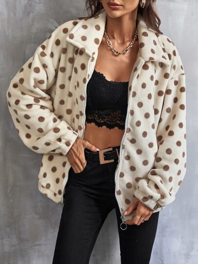 Polka Dot Pattern Zip Up Jacket