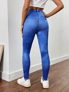 Elastic Waist Jeggings - Blue - View 2