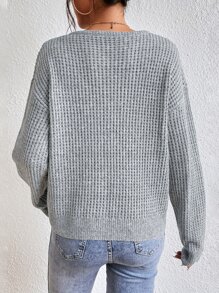 SHEIN Frenchy Notched Neck Drop Shoulder Sweater In Fall/Winter - Light Grey - View 2