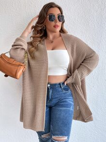 SHEIN Essnce Plus Drop Shoulder Duster Cardigan - Khaki - View 1