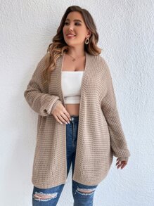 SHEIN Essnce Plus Drop Shoulder Duster Cardigan - Khaki - View 5