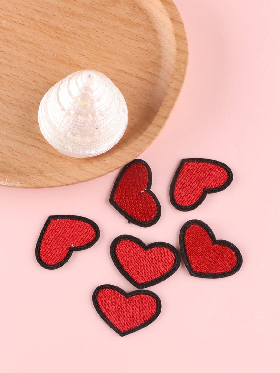 6 miếng dán thiết kế trái tim Iron-on Patch - Đỏ - Xem 1