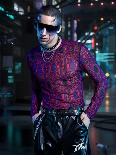 Cyber Life Hombres Camiseta ajustada con estampado de dibujo