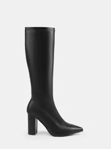 CUCCOO SZL Damen Schuhe mit spitzer Zehenkappe und dicker Ferse, PU-Leder, schwarze klassische Stiefel, Urlaubsschuhe, Sommerschlussverkauf, Party-Schuhe, modisch, schick und wunderschön, Stil für Halloween, Disco-Party, Ausgehen, Weihnachten und Neujahrsferien