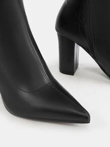 CUCCOO SZL Damen Schuhe mit spitzer Zehenkappe und dicker Ferse, PU-Leder, schwarze klassische Stiefel, Urlaubsschuhe, Sommerschlussverkauf, Party-Schuhe, modisch, schick und wunderschön, Stil für Halloween, Disco-Party, Ausgehen, Weihnachten und Neujahrsferien