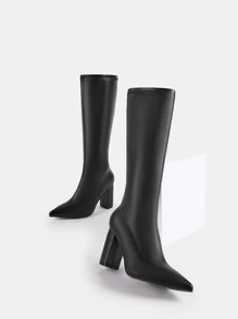 CUCCOO SZL Damen Schuhe mit spitzer Zehenkappe und dicker Ferse, PU-Leder, schwarze klassische Stiefel, Urlaubsschuhe, Sommerschlussverkauf, Party-Schuhe, modisch, schick und wunderschön, Stil für Halloween, Disco-Party, Ausgehen, Weihnachten und Neujahrsferien