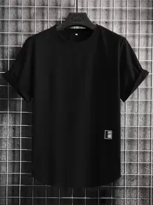 Manfinity Homme Tops Nam Đắp vá màu trơn Giải trí - màu đen - Xem 1