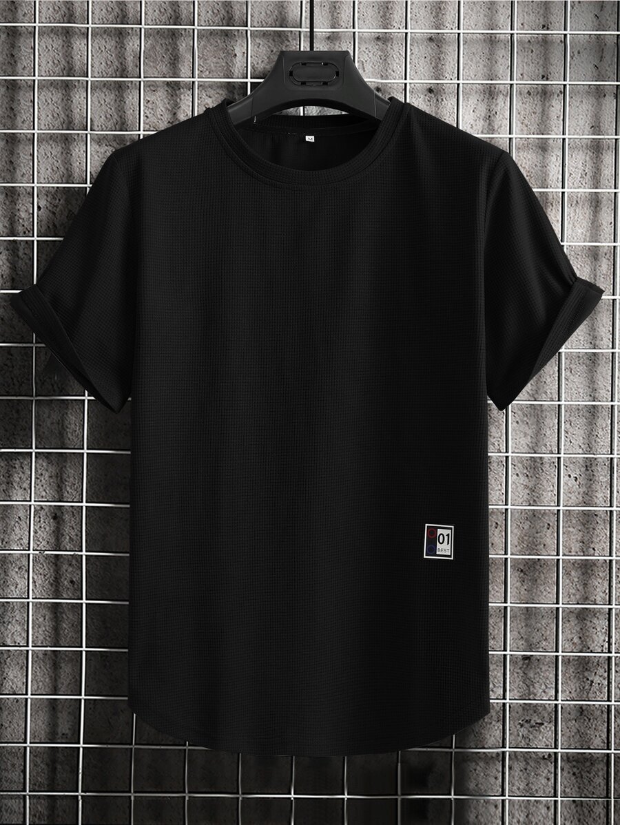 Manfinity Homme Tops Nam Đắp vá màu trơn Giải trí - màu đen - Xem 1