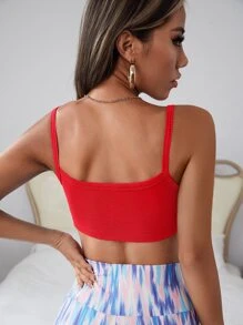 SHEIN PETITE Top de tirantes corto unicolor tejido de canalé - Rojo - Ver 2