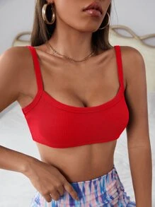 SHEIN PETITE Top de tirantes corto unicolor tejido de canalé - Rojo - Ver 4