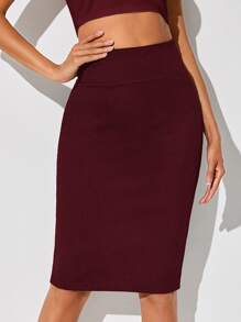 SHEIN Tall 高腰素色鉛筆裙 - 紫紅色 - 查看 1