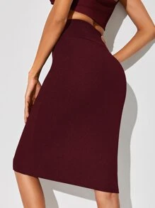 SHEIN Tall 高腰素色鉛筆裙 - 紫紅色 - 查看 2