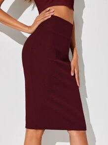 SHEIN Tall 高腰素色鉛筆裙 - 紫紅色 - 查看 3