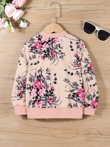 Toddler Girls Floral Print Bomber Jacket Without Tee - Apricot - View 2