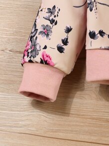 Toddler Girls Floral Print Bomber Jacket Without Tee - Apricot - View 4