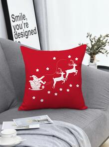 1pc Christmas Elk & Santa Print Cushion Cover Without Filler