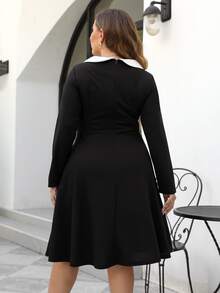 Đầm Plus Size Túi Tương phản ren Khối Màu Thanh lịch - màu đen - Xem 2