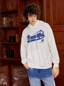 男士字母圖案連帽衫 - 白色 - 查看 4