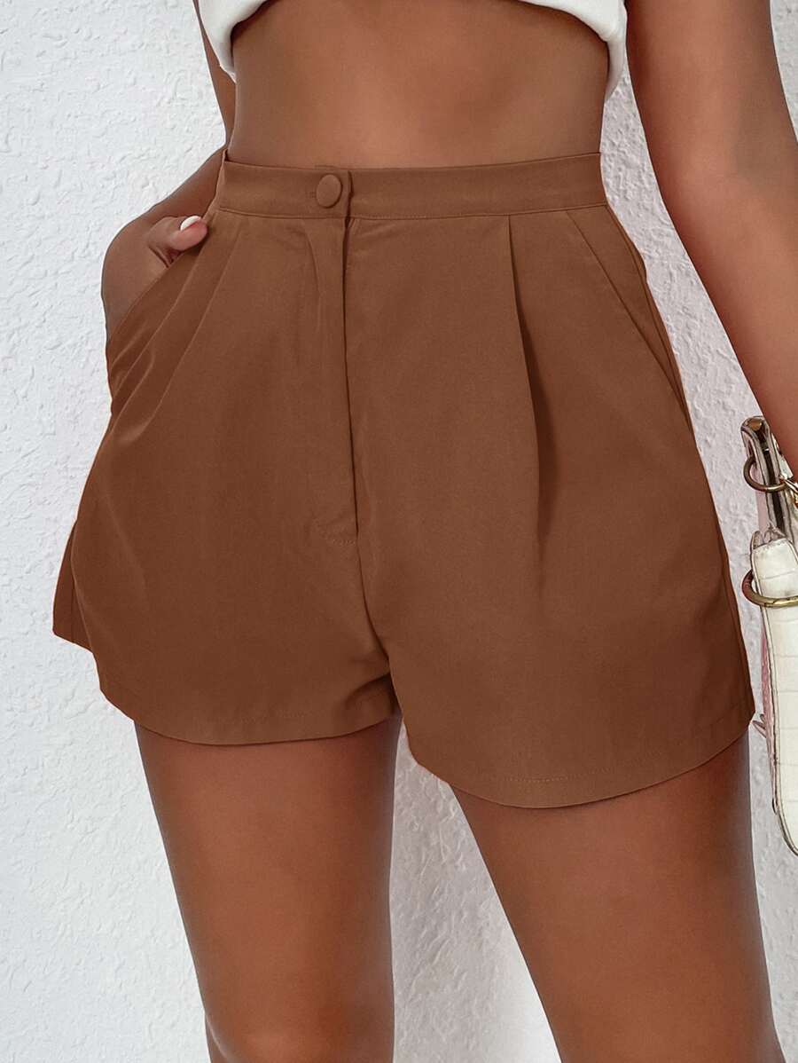 Chiquease Plicated Detail Wide Leg Shorts - Brown - View 1